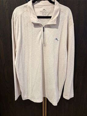 Tommy Bahama Light Beige/Off-White Quarter-Zip Pullover